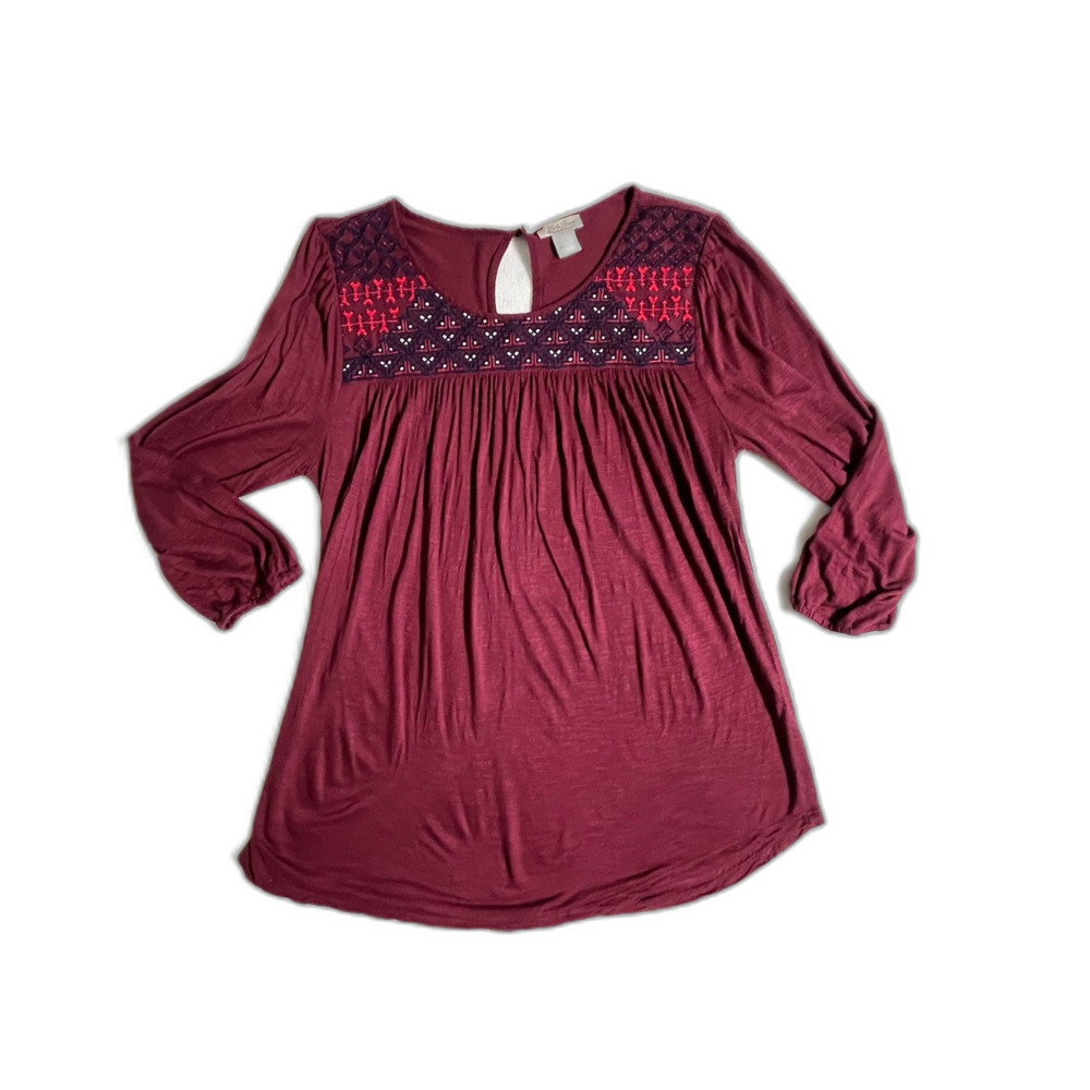 Lucky Brand Boho Long Sleeve Tunic Peasant Large Embroidered Cottagecore Fall